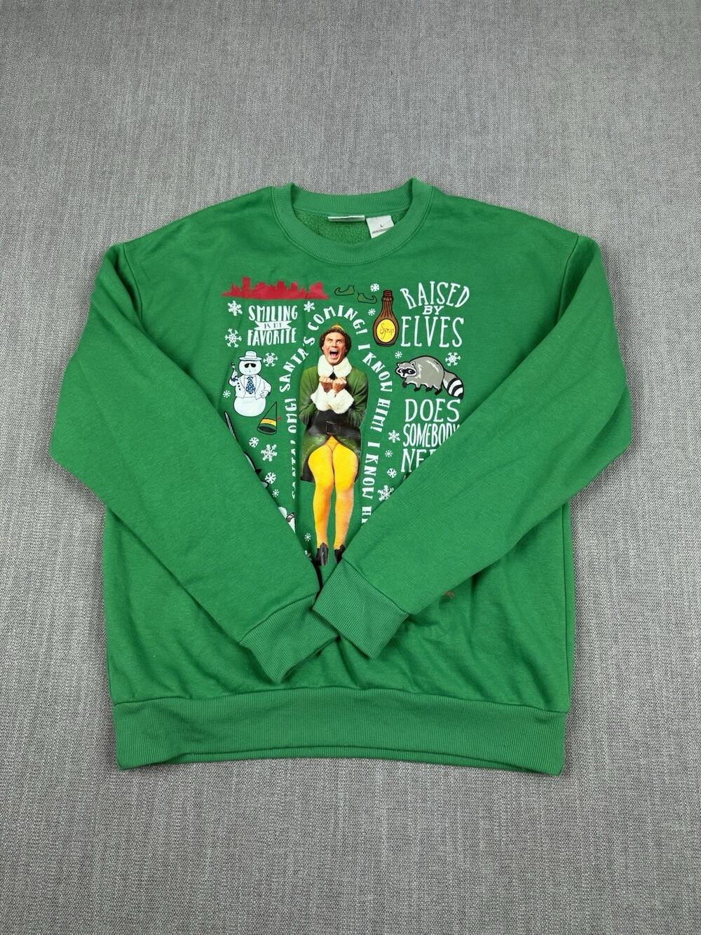 Elf Buddy Christmas Sweatshirt Men’s Large Green Ugly Holiday Movie Graphic